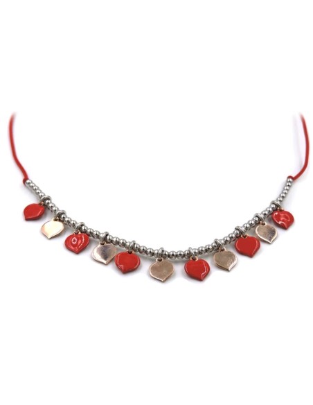 Red Enamelled Rose Gold Plated 925 Sterling Silver Hearts Necklace