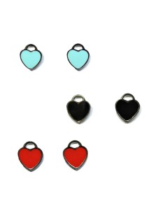 Orecchini Cuore in Argento 925 Smaltato Colori Rosso Nero...