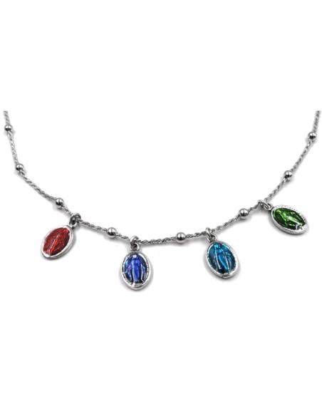 Collana con Madonnine Smaltate Multicolore in Argento 925