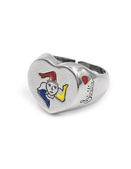 Anello Cuore Trinacria in Argento Smaltato