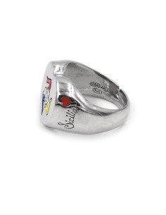 Anello Cuore Trinacria in Argento Smaltato 2