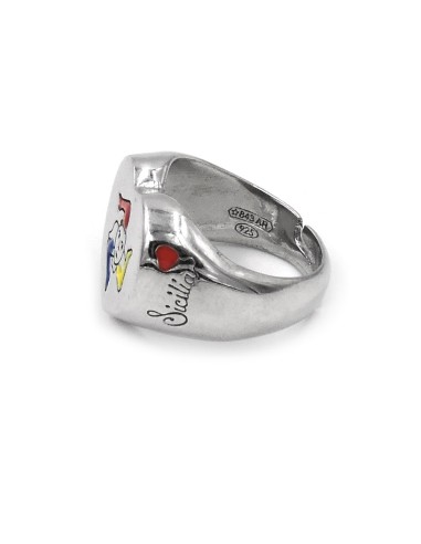 Anello Cuore Trinacria in Argento Smaltato