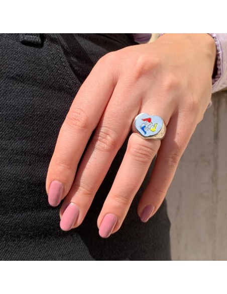 Anello Cuore Trinacria in Argento Smaltato