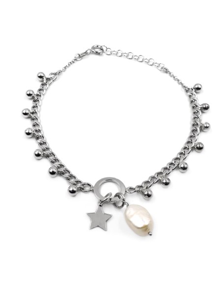 925 Sterling Silver Bracelet with Pearl and Star Pendant