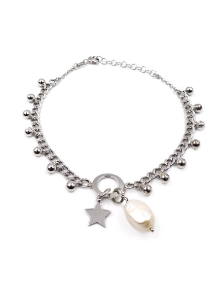 925 Sterling Silver Bracelet with Pearl and Star Pendant