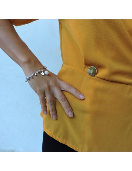 Bracciale Grumetta in Argento 925 con Perla di Fiume e Stella