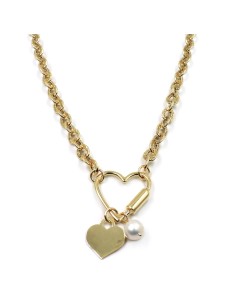 Gold Plated Sterling Silver Necklace with Pearl and Heart...