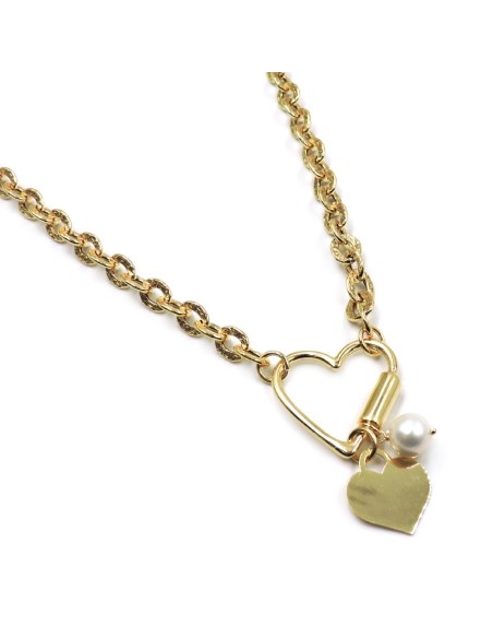 Gold Plated Sterling Silver Necklace with Pearl and Heart Pendant