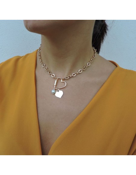 Collana con Perla e Cuore in Argento Placcato Oro