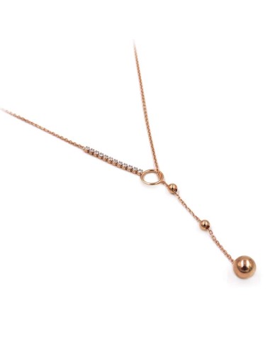 Rose Gold Plated Sterling Silver Spheres Necklace with White Zircons