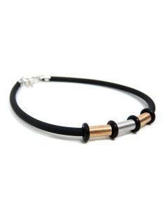 Bracciale Uomo in Caucciù e Argento 925 Rodiato e Ramato  2