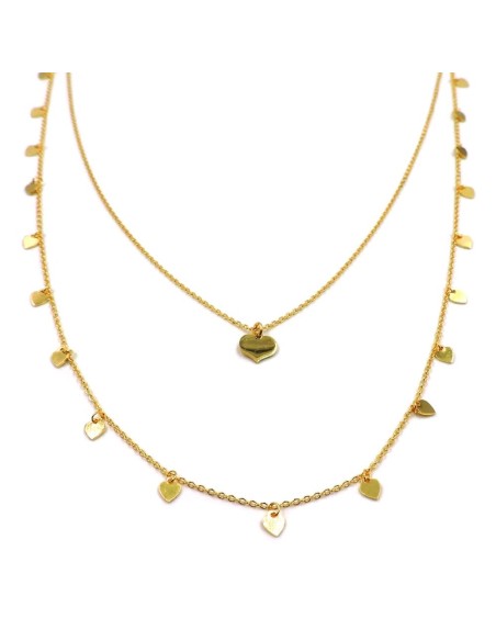 Gold Plated 925 Sterling Silver Hearts Double Necklace 