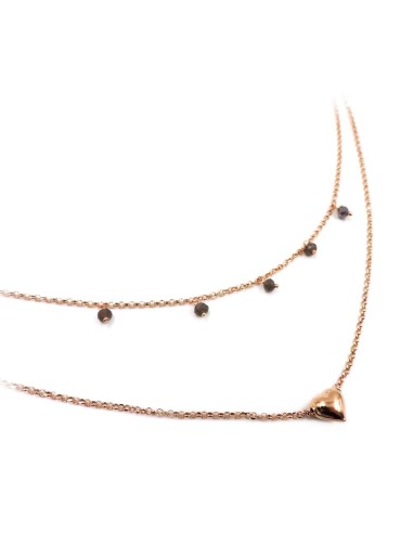 Bracciale Catena Donna in Argento 925 Rodiato con Ciondolo Doppio Cuore