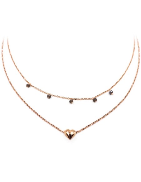 Bracciale Catena Donna in Argento 925 Rodiato con Ciondolo Doppio Cuore