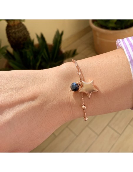 Bracciale in Argento 925 Rosè con Stella e Pietra Viola