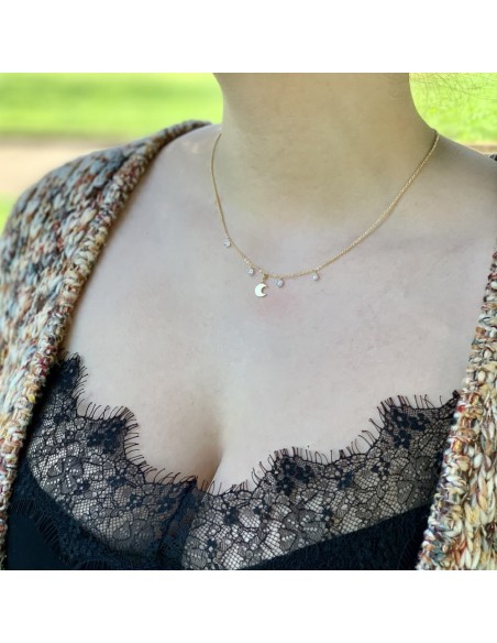 Collana Luna in Argento Placcato Oro e Zirconi Bianchi