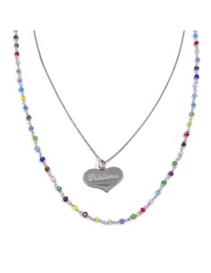 Doppia Collana con Cuore Personalizzabile in Argento e...