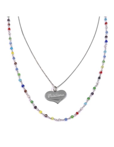 Bracciale Catena Donna in Argento 925 Rodiato con Ciondolo Doppio Cuore