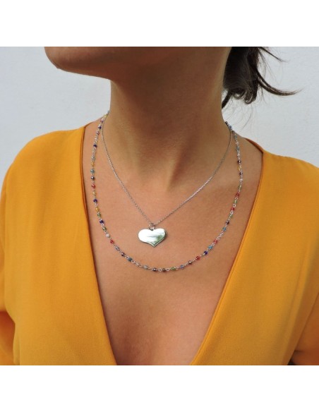 Doppia Collana con Cuore Personalizzabile in Argento e Zirconi Colorati