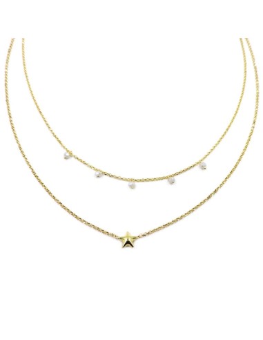 Gold Plated Sterling Silver Star Necklace with White Zircons