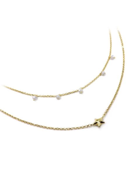 Gold Plated Sterling Silver Star Necklace with White Zircons