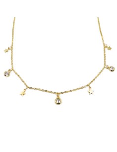 Gold Plated Sterling Silver Stars Necklace White Round Zircons