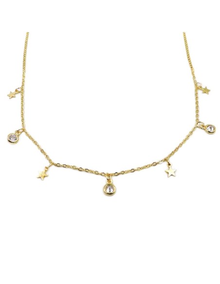 Collana con Stelle in Argento 925 Placcato Oro e Zirconi Tondi