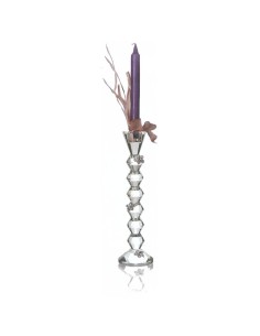 Crystal Candle Holder with Fine Flowers Silver Decor h cm 29