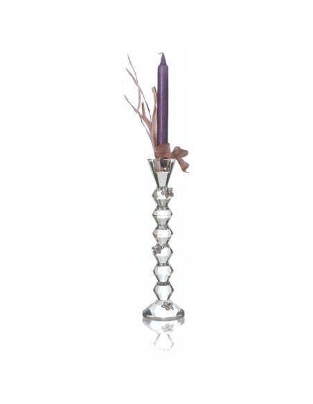 Candelabro Monocera in Cristallo con Inserti Floreali in Argento 