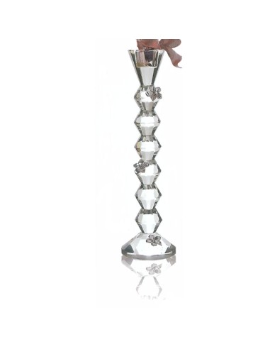 Crystal Candle Holder with Fine Flowers Silver...