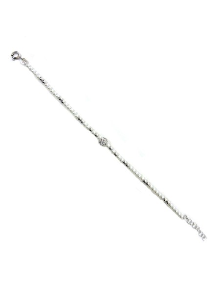 Bracciale in Argento 925 e Perline con Sfera Zirconata 