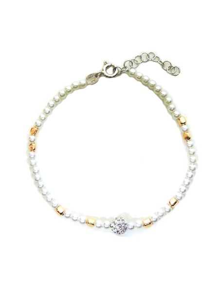 Sterling Silver Bracelet with Pearls and Zircons Sphere 