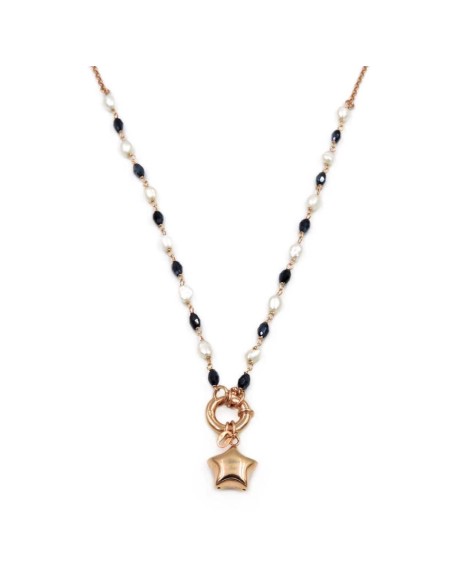 Rose Gold Plated Sterling Silver Star Necklace with Pearls