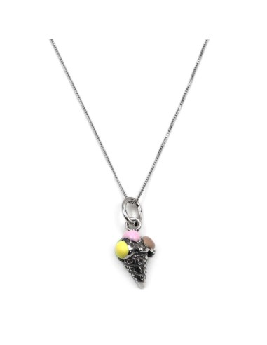 Collana Cono Gelato in Argento Smaltato