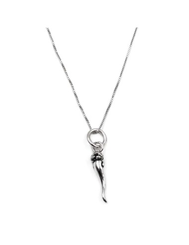 Sterling Silver Pulcinella Horn Necklace 