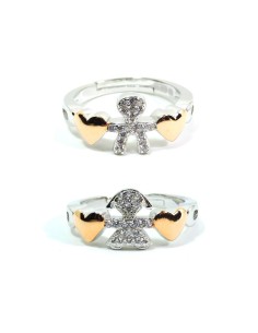 925 Sterling Silver Baby Hearts Ring with White Zircons 