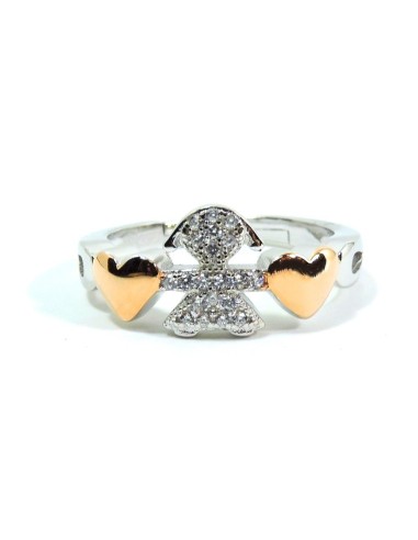Anello Bebè Cuoricini in Argento Sterling 925 con Zirconi Bianchi 