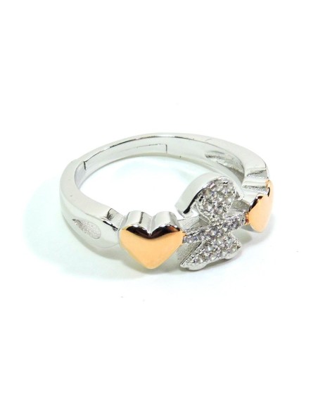 Anello Bebè Cuoricini in Argento Sterling 925 con Zirconi Bianchi 