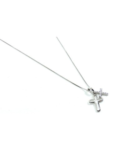 Collana con Ciondolo Croce in Argento 925 e Zirconi Bianchi 