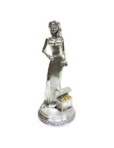 Scultura Dea Bendata con scrigno in Laminato Argento 