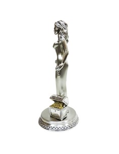 Scultura Dea Bendata con scrigno in Laminato Argento  2