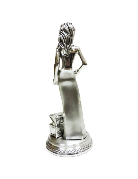 Scultura Dea Bendata con scrigno in Laminato Argento 