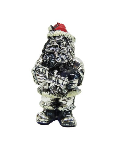 Santa Claus with Toy Train Silver Plated Resin Sculpture 