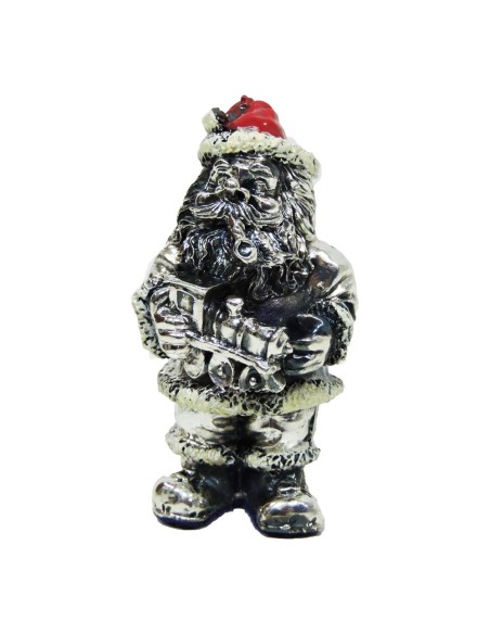 Santa Claus with Toy Train Silver Plated Resin Sculpture 
