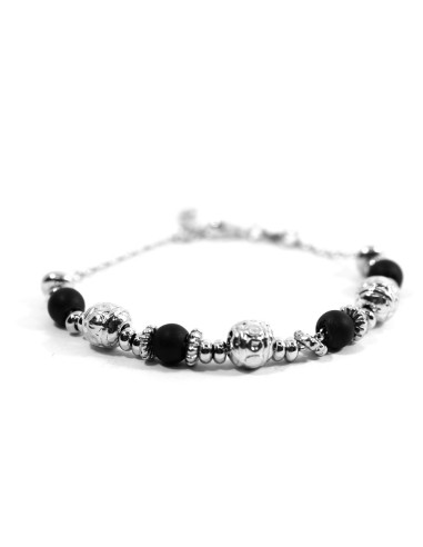 925 Sterling Silver Thai Bracelet With Black Stones 