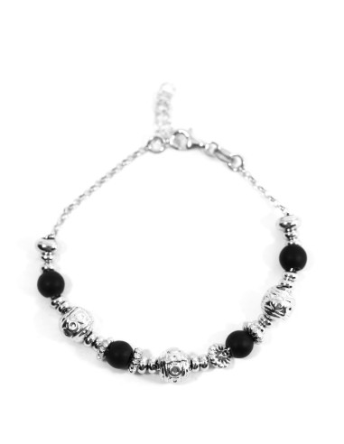925 Sterling Silver Thai Bracelet With Black...