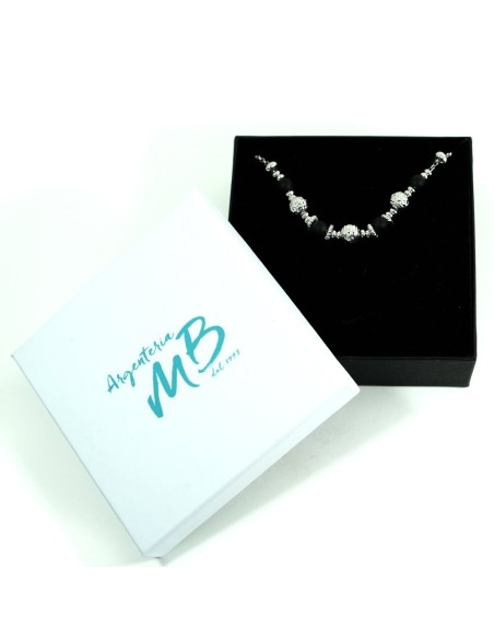 925 Sterling Silver Thai Bracelet With Black Stones 