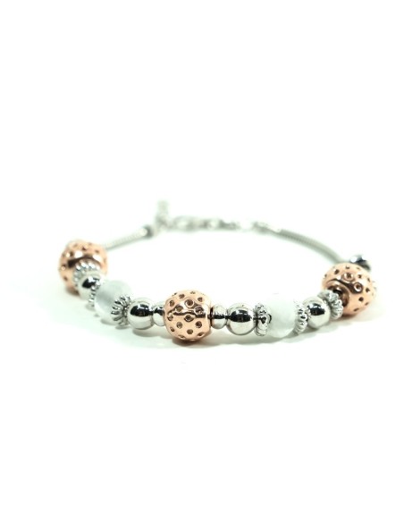 Bracciale Snake in Argento 925 Charms Ramati e Pietre Bianche 