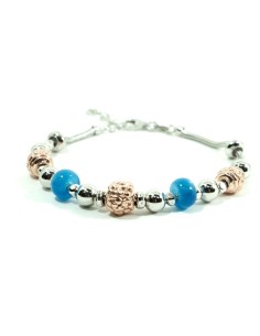 925 Sterling Silver Bracelet With Copper Charms and Blue...