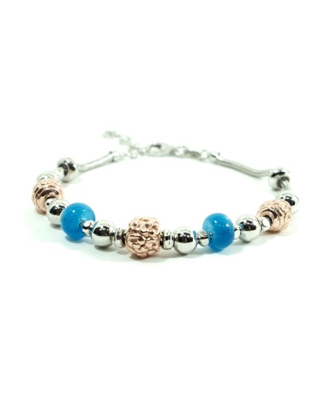 925 Sterling Silver Bracelet With Copper Charms and Blue Stones 